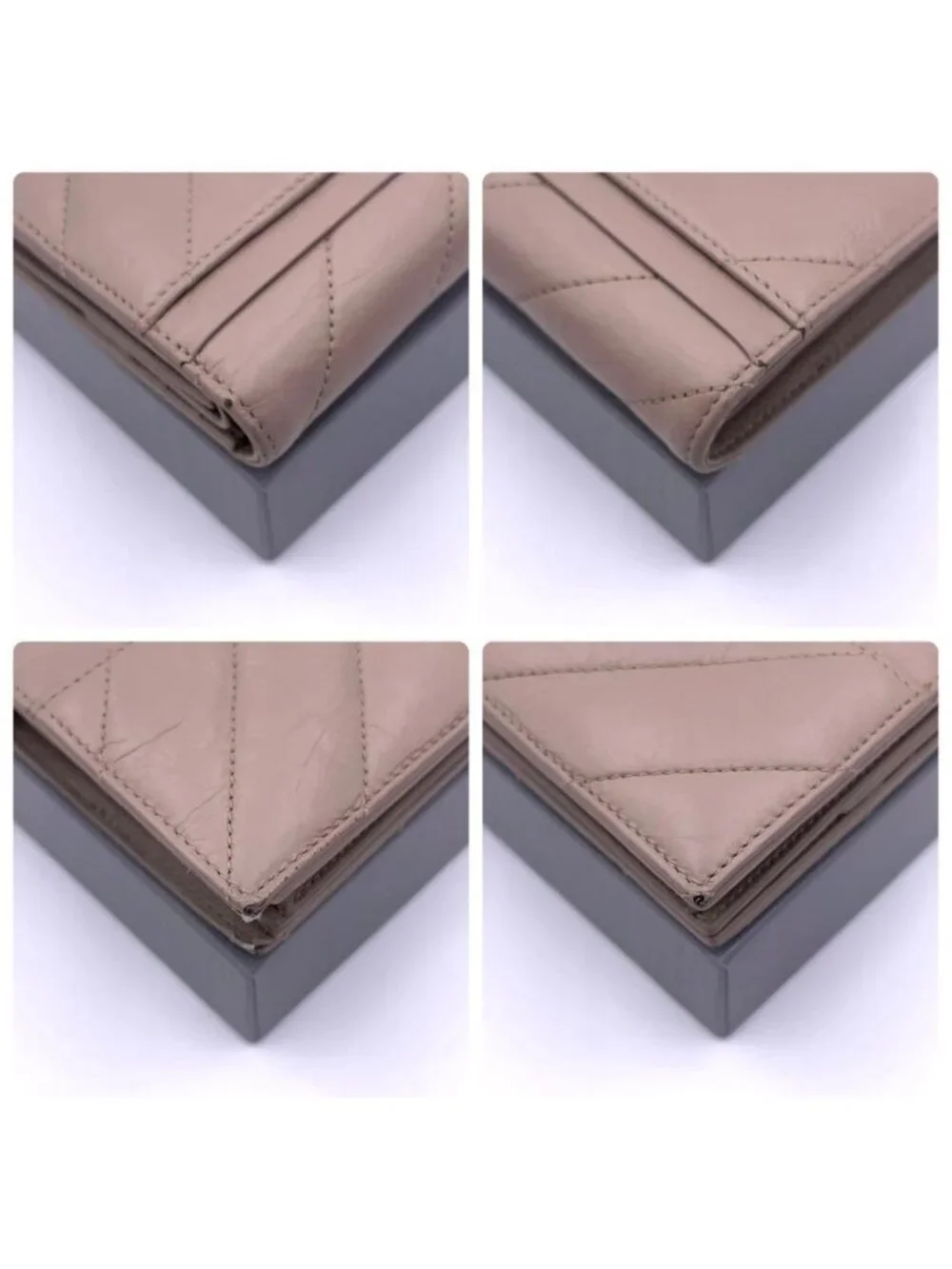 Balenciaga Crush Bifold Wallet Leather Beige Quilted
